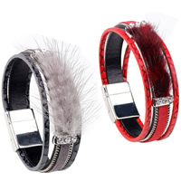 Rundsleder armbanden, Koeienhuid, met Marten Hair & Zinc Alloy, platinum plated, voor vrouw & 3-streng & met strass, meer kleuren voor de keuze, nikkel, lood en cadmium vrij, 60mm, Per verkocht Ca 7.6 inch Strand