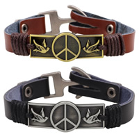 
Herren Armband, Kuhhaut, mit Hanfgarn & Zinklegierung, Frieden Logo, plattiert, für den Menschen, keine, frei von Nickel, Blei & Kadmium, 13mm, verkauft per ca. 8 ZollInch Strang