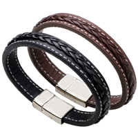 Los hombres de la pulsera y del brazalete, Cuero de PU, aleación de cinc cierre magnético, chapado en color de platina, para hombre, más colores para la opción, libre de níquel, plomo & cadmio, 12mm, Vendido para aproximado 8.2 Inch Sarta