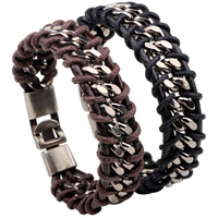 De Armband van mensen, Koeienhuid, met Hennep & Zinc Alloy, platinum plated, voor de mens, meer kleuren voor de keuze, nikkel, lood en cadmium vrij, 20mm, Per verkocht Ca 8.2 inch Strand