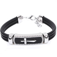 De Armband van mensen, PU, met Zinc Alloy, platinum plated, met brief patroon & voor de mens & glazuur, nikkel, lood en cadmium vrij, Per verkocht Ca 8.6 inch Strand