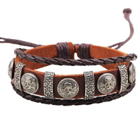 Unisex Armband, Koeienhuid, met Zinc Alloy, antiek zilver plated, uniseks & verstelbaar & 3-streng, nikkel, lood en cadmium vrij, Per verkocht Ca 8.5 inch Strand