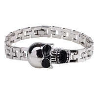 Los hombres de la pulsera y del brazalete, aleación de zinc, Calavera, chapado en color de platina, para hombre & esmalte, libre de níquel, plomo & cadmio, 18mm, Vendido para aproximado 7.4 Inch Sarta