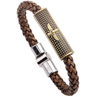 Los hombres de la pulsera y del brazalete, Cuero de PU, con aleación de zinc, chapado, para hombre, libre de níquel, plomo & cadmio, 15mm, Vendido para aproximado 7.8 Inch Sarta