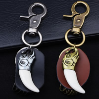 Key Chain, Zinc Alloy, med Koskind & Resin, Wolf tand, forgyldt, for mennesket, flere farver til valg, nikkel, bly & cadmium fri, 40x120mm, Solgt af Strand