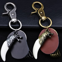 Key Chain, Zinc Alloy, med Koskind & Resin, Wolf tand, forgyldt, for mennesket, flere farver til valg, nikkel, bly & cadmium fri, 40x120mm, Solgt af Strand