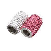 RVS magnetische sluiting, Roestvrij staal, met strass klei pave, Kolom, met de hand gepolijst & verschillende grootte voor keus, meer kleuren voor de keuze, Gat:Ca 6mm, 10pC's/Lot, Verkocht door Lot