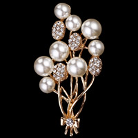 Glas Pearl Brooch, Zinc Alloy, met Glasparel, Bloem, gold plated, voor vrouw & met strass, nikkel, lood en cadmium vrij, 64x33mm, 3pC's/Lot, Verkocht door Lot