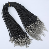 Fashion Halsband Cord, Silikon, zinklegering Karbinlås, med 5cm extender kedja, platina pläterad, svart, 1.5mm, Längd Ca 16.5 inch, 100Strands/Bag, Säljs av Bag