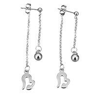 Roestvrij staal Cartoon Split Earring, Hart, voor vrouw, oorspronkelijke kleur, 8.5x13x1mm, 5x8x5mm, 37mm, 59mm, Verkocht door pair