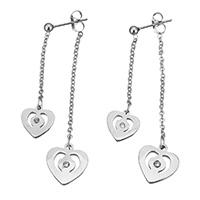 Stainless Steel Tegneserie Split ørering, Heart, for kvinde & med rhinestone, oprindelige farve, 10x10x2mm, 12x12.5x2mm, 38mm, 58mm, Solgt af par