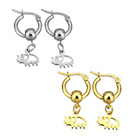 Acier inoxydable Levier Retour Earring, éléphant, Placage, pour femme, plus de couleurs à choisir, 18x16.50x2mm, Diamètre intérieur:Environ 10mm, Vendu par paire