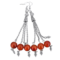 Fashion Fringe Boucles d'oreilles, alliage de zinc, avec agate rouge, Plaqué de couleur d'argent, naturel, 104mm, 4.5x8.5x1.5mm, 10pairescouple/lot, Vendu par lot