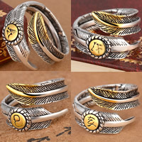 Messing Cuff fingerring, Leaf, forgyldt, med 925 logo & Unisex & forskellige stilarter for valg, bly & cadmium fri, 17mm, Størrelse:6.5, Solgt af PC