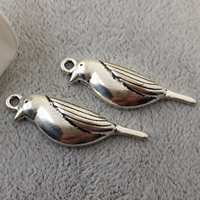 Pendentifs animaux en alliage de zinc, oiseau, Plaqué de couleur d'argent, sans plomb et cadmium, 10x30mm, Trou:Environ 2mm, 50PC/sac, Vendu par sac