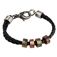 Unisex Bracelet, cuir de peau de vache, avec alliage de zinc, Placage, unisexe & 2 fils, protéger l'environnement, sans nickel, plomb et cadmium, Vendu par Environ 7.8 pouce brin