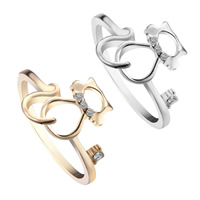 Zinc Alloy Tail fingerring, Cat, forgyldt, for kvinde & med rhinestone, flere farver til valg, bly & cadmium fri, 15-16mm, Størrelse:6-8, Solgt af PC