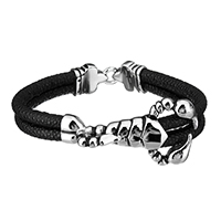 Los hombres de la pulsera y del brazalete, Cuero de vaca, con acero inoxidable, Escorpión, para hombre & ennegrezca, 53x28x17mm, 39x15x11mm, 11x5mm, Vendido para aproximado 9 Inch Sarta