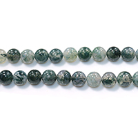 Natuurlijke zeegroene agaat kralen, Moss Agate, Ronde, verschillende grootte voor keus, Gat:Ca 0.5-1.5mm, Lengte Ca 15.5 inch, Verkocht door Lot