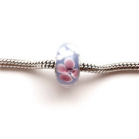 Χάντρες Lampwork European στυλ, Γυάλινα, Rondelle, χειροποίητο, διπλού πυρήνα ορείχαλκο χωρίς troll & μεγάλη οπή, 7x13mm, Τρύπα:Περίπου 5mm, Sold Με PC