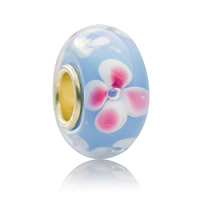 Χάντρες Lampwork European στυλ, Γυάλινα, Rondelle, χειροποίητο, διπλού πυρήνα ορείχαλκο χωρίς troll & μεγάλη οπή, 7x13mm, Τρύπα:Περίπου 5mm, Sold Με PC