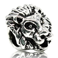 Perles European en alliage de zinc, lion, Plaqué de couleur d'argent, sans filetage, sans plomb et cadmium, 8x11mm, Trou:Environ 4-4.5mm, Vendu par PC