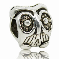 Perles European en alliage de zinc, hibou, Plaqué de couleur d'argent, sans filetage, sans plomb et cadmium, 10x12mm, Trou:Environ 4-4.5mm, Vendu par PC