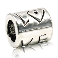 Zinklegering European Beads, Zinc Alloy, Buis, woord liefde, antiek zilver plated, zonder troll, lood en cadmium vrij, 8x-9mm, Gat:Ca 4-4.5mm, Verkocht door PC