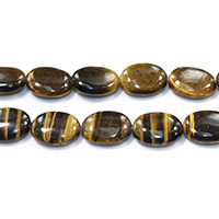 Tiger Eye Helmet, Flat Oval, luonnollinen, erikokoisia valinnalle, Reikä:N. 0.5-1.5mm, Pituus N. 15.5 tuuma, Myymät erä