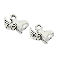 Colgantes de Aleación de Zinc en Forma de Corazón, Corazón con alas, chapado en color de plata antigua, libre de plomo & cadmio, 14x13x3mm, agujero:aproximado 1.5mm, 500PCs/Bolsa, Vendido por Bolsa