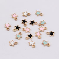 Colgante estrella de la aleación del cinc, aleación de zinc, chapado en color dorado, esmalte, color mixto, libre de plomo & cadmio, 7x6mm, agujero:aproximado 1.5mm, 200PCs/Bolsa, Vendido por Bolsa