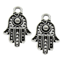 Liga de zinco pingentes Hamsa, mão Hamsa, banho de cor prata antiga, Chumbo e cádmio livre, 12x20x3mm, Buraco:Aprox 2mm, 1000PCs/Bag, vendido por Bag