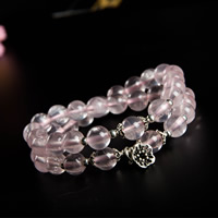 Rose Quartz Narukvica, s Cink Alloy, Cvijet, starinski srebrne boje pozlaćen, prirodni & narukvice & za žene & 2-cjedilu, dovesti i kadmija besplatno, 8.4mm, Prodano Per Približno 12 inčni Strand