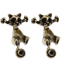 Pendientes de Perno en Latón, metal, Gato, chapado, diseño animal & con diamantes de imitación, más colores para la opción, libre de níquel, plomo & cadmio, 25mm, Vendido por Par