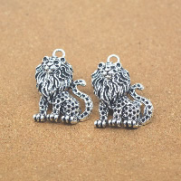 Sinc Alloy Pendants Ainmhithe, Lion, dath airgid antique plátáilte, nicil, luaidhe & caidmiam saor in aisce, 27x37x9mm, Poll:Thart 1.5mm, 50ríomhairí pearsanta/Lot, Díolta De réir Lot