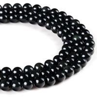 Sort obsidian perler, Runde, naturlig, forskellig størrelse for valg, Hole:Ca. 1mm, Solgt Per Ca. 15 inch Strand