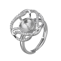 925 Sterling Silver Fästen Ring, Blomma, micro bana cubic zirconia, 18x18x5mm, 0.6mm, Innerdiameter:Ca 16mm, Storlek:5.5, 3PC/Lot, Säljs av Lot