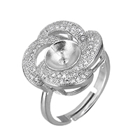 925 Sterling Silver Ring Kiinnikkeet, Kukka, Micro Pave kuutiometriä zirkonia, 18x17x5mm, 0.6mm, Sisäläpimitta:N. 17mm, Koko:6.5, 3PC/erä, Myymät erä