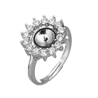 925 Sterling Silver Fästen Ring, Blomma, micro bana cubic zirconia & emalj, 14.5x14x4mm, 0.7mm, Storlek:6.5, 3PC/Lot, Säljs av Lot