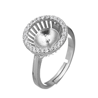 925 Sterling Silver Ring Kiinnikkeet, Micro Pave kuutiometriä zirkonia, 13x13x5.5mm, 0.8mm, Koko:6, 3PC/erä, Myymät erä