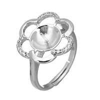 925 Sterling Silver Fästen Ring, Blomma, micro bana cubic zirconia, 15x16x5mm, 0.8mm, Storlek:6, 5PC/Lot, Säljs av Lot