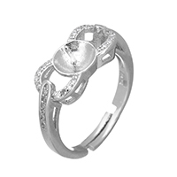 925 Sterling Silver Fästen Ring, micro bana cubic zirconia, 7.5x5mm, 0.8mm, Storlek:6.5, 5PC/Lot, Säljs av Lot