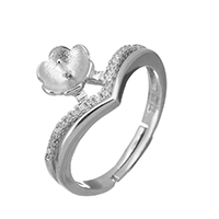 925 Sterling Silver Fästen Ring, Blomma, micro bana cubic zirconia, 11x4.5mm, 0.7mm, Storlek:6.5, 5PC/Lot, Säljs av Lot