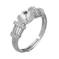 925 Sterling Silver Fästen Ring, Blomma, micro bana cubic zirconia, 6.5x5.5mm, 0.8mm, Storlek:6.5, 5PC/Lot, Säljs av Lot