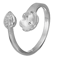 925 Sterling Silver Kování Ring, List, otevřeno & micro vydláždit kubické zirkony, 5x2mm, 8x6mm, 0.6mm, Velikost:7.5, 5PC/Lot, Prodáno By Lot