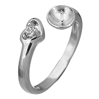 925 Sterling Silver Βάσεις Ring, Καρδιά, ανοιχτό & μικρο ανοίξει κυβικά ζιρκονία, 4.5x4.5mm, 5mm, 0.6mm, Μέγεθος:5.5, 5PCs/Παρτίδα, Sold Με Παρτίδα