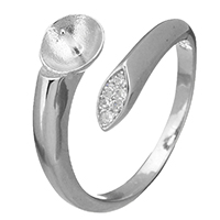 925 Sterling Zilver Ring Bevestigingen, open & micro pave zirconia, 3mm, 6mm, 0.7mm, Maat:5, 5pC's/Lot, Verkocht door Lot