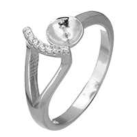 925 Sterling Silver Fästen Ring, öppet & micro bana cubic zirconia, 8mm, 5.5x4mm, 0.7mm, Storlek:5.5, 5PC/Lot, Säljs av Lot