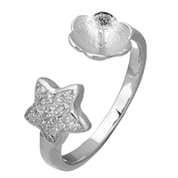 925 Sterling Silver Fästen Ring, Star, öppet & micro bana cubic zirconia, 8x3mm, 8x4mm, 0.7mm, Storlek:6.5, 5PC/Lot, Säljs av Lot