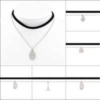 Layer Choker, acciaio inox, with corda di lana, with 5cm extender chain, catena ovale & stili diversi per la scelta, colore originale, 7x18x4mm-20x25x5mm, Venduto per Appross. 14.5 pollice filo